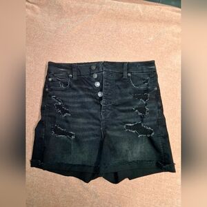 Black Distressed Denim Shorts